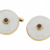 RUSSIAN 14K GOLD, RUBY AND MOONSTONE CUFF LINKS PIC-1