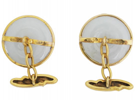 RUSSIAN 14K GOLD, RUBY AND MOONSTONE CUFF LINKS