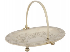 RUSSIAN SILVER ENGRAVED FRUIT BASKET WITH HANDLE