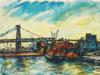 RUSSIAN PORT WATERCOLOR PAINTING BY DAVID BURLIUK PIC-1