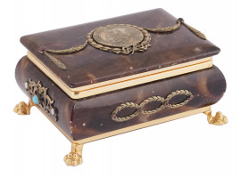 RUSSIAN GILT SILVER AGATE GEM STONES JEWELRY BOX