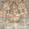 MID CENT BALINESE PAINTING ON CANVAS HINDU SHRINE PIC-2