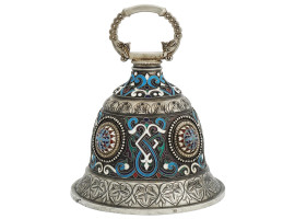 EXTRA LARGE RUSSIAN 84 SILVER ENAMEL DINNER BELL