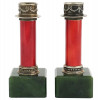 PAIR OF RUSSIAN SILVER ENAMEL JADE CANDLESTICKS PIC-0