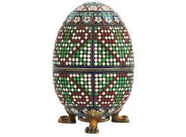 RUSSIAN GILT SILVER ENAMEL EGG CASKET ON STAND