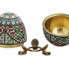 RUSSIAN GILT SILVER ENAMEL EGG CASKET ON STAND PIC-1