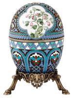 LARGE RUSSIAN 88 GILT SILVER ENAMEL EGG W STAND