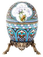 LARGE RUSSIAN 88 GILT SILVER ENAMEL EGG W STAND