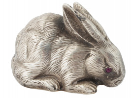 RUSSIAN 84 SILVER RABBIT FIGURINE WITH RUBY EYES