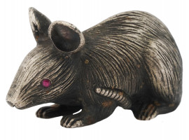 RUSSIAN 84 SILVER MOUSE FIGURINE WITH INLAID EYES