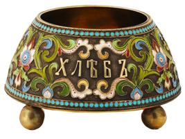 RUSSIAN 84 SILVER CLOISONNE ENAMEL SALT SELLER