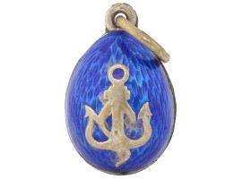 RUSSIAN SILVER ENAMEL EGG PENDANT WITH ANCHOR
