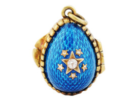 RUSSIAN 84 GILT SILVER ENAMEL EGG LOCKET PENDANT