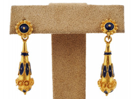 VINTAGE 19K GOLD AND ENAMEL FUSO EARRINGS MARKED