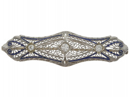 ART NOUVEAU WHITE GOLD ENAMEL AND DIAMONDS BROOCH