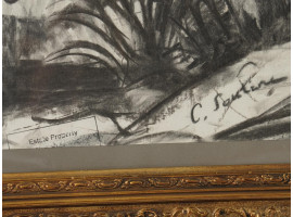 RUSSIAN FRENCH CHARCOAL PAINTING BY CHAIM SOUTINE