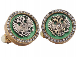 RUSSIAN GILT SILVER ENAMEL AND DIAMOND CUFFLINKS