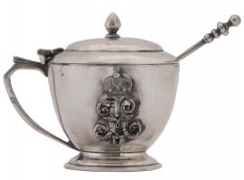 IMPERIAL RUSSIAN SILVER CAVIAR BOWL WITH A SPOON