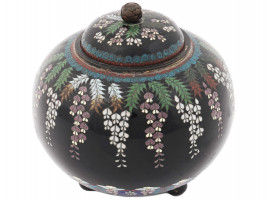 ANTIQUE JAPANESE COVERED CLOISONNE ENAMEL JAR