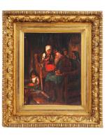 19TH CENTURY JUDAICA SHABBAT OIL PAINTING FRAMED