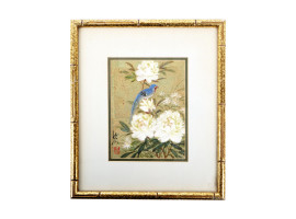 CHINESE WATERCOLOR PAINTING OF A BIRD AND FLOWERS