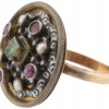 14K GOLD ENAMEL PEARL AND GEM STONES JEWELRY RING PIC-3