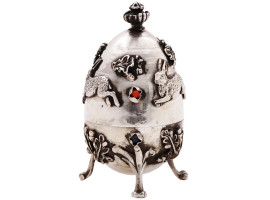 RUSSIAN 84 SILVER GEM STONES EGG BOX W FIGURINES