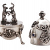 RUSSIAN 84 SILVER GEM STONES EGG BOX W FIGURINES PIC-2