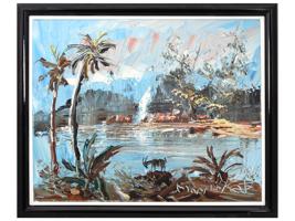 JUDAICA AMERICAN PALM OIL PAINTING BY MORRIS KATZ