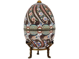 RUSSIAN SILVER ENAMEL EASTER EGG WITH A STAND