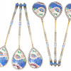 RUSSIAN GILT SILVER CLOISONNE ENAMEL TEA SPOONS PIC-0