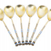 RUSSIAN GILT SILVER CLOISONNE ENAMEL TEA SPOONS PIC-1