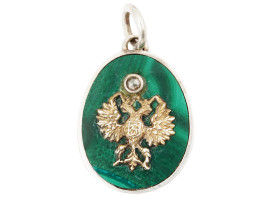 IMPERIAL RUSSIAN SILVER AND MALACHITE EGG PENDANT