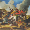 ANTIQUE 18TH C ORIENTAL BATTLE SCENE OIL PAINTING PIC-1