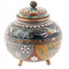 ANTIQUE JAPANESE CLOISONNE GOLD STONE COVERED JAR PIC-0