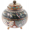 ANTIQUE JAPANESE CLOISONNE GOLD STONE COVERED JAR PIC-1