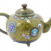 ANTIQUE JAPANESE GREEN CLOISONNE ENAMEL TEA POT PIC-0