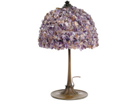 ANTIQUE BRONZE TABLE LAMP WITH AMETHYST SHADE
