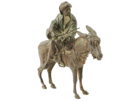 ANTIQUE VIENNA BRONZE FIGURE MAN RIDING DONKEY