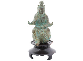 ANTIQUE QING DYNASTY BRONZE SEATED BUDDHA FIGURE