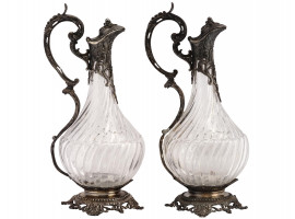 FRENCH METAL MOUNTED CRYSTAL DECANTERS CIRCA 1950