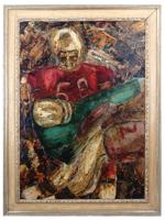 ITALIAN OLYMPIC SPORT COLLAGE OIL PAINTING SIGNED