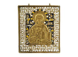 RUSSIAN GILT BRONZE ENAMEL ICON OF LORD ALMIGHTY