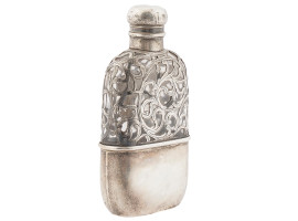 ANTIQUE AMERICAN ART NOUVEAU SILVER OVERLAY FLASK