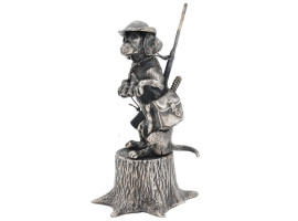RUSSIAN SILVER FIGURINE OF A HUNTING DOG ON STUMP