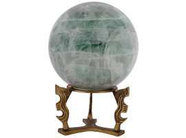 GREEN FLUORITE STONE SPHERE WITH GILT BRASS STAND