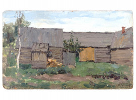 RUSSIAN VILLAGE OIL PAINTING BY MIKHAIL NESTEROV