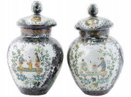 ANTIQUE CHINESE REVERSE PAINTED GLASS GINGER JARS
