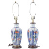 VINTAGE ASIAN PORCELAIN LAMPS WITH IRIS FLOWERS PIC-0