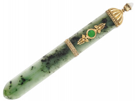 RUSSIAN 88 SILVER HAND CARVED JADE LETTER OPENER